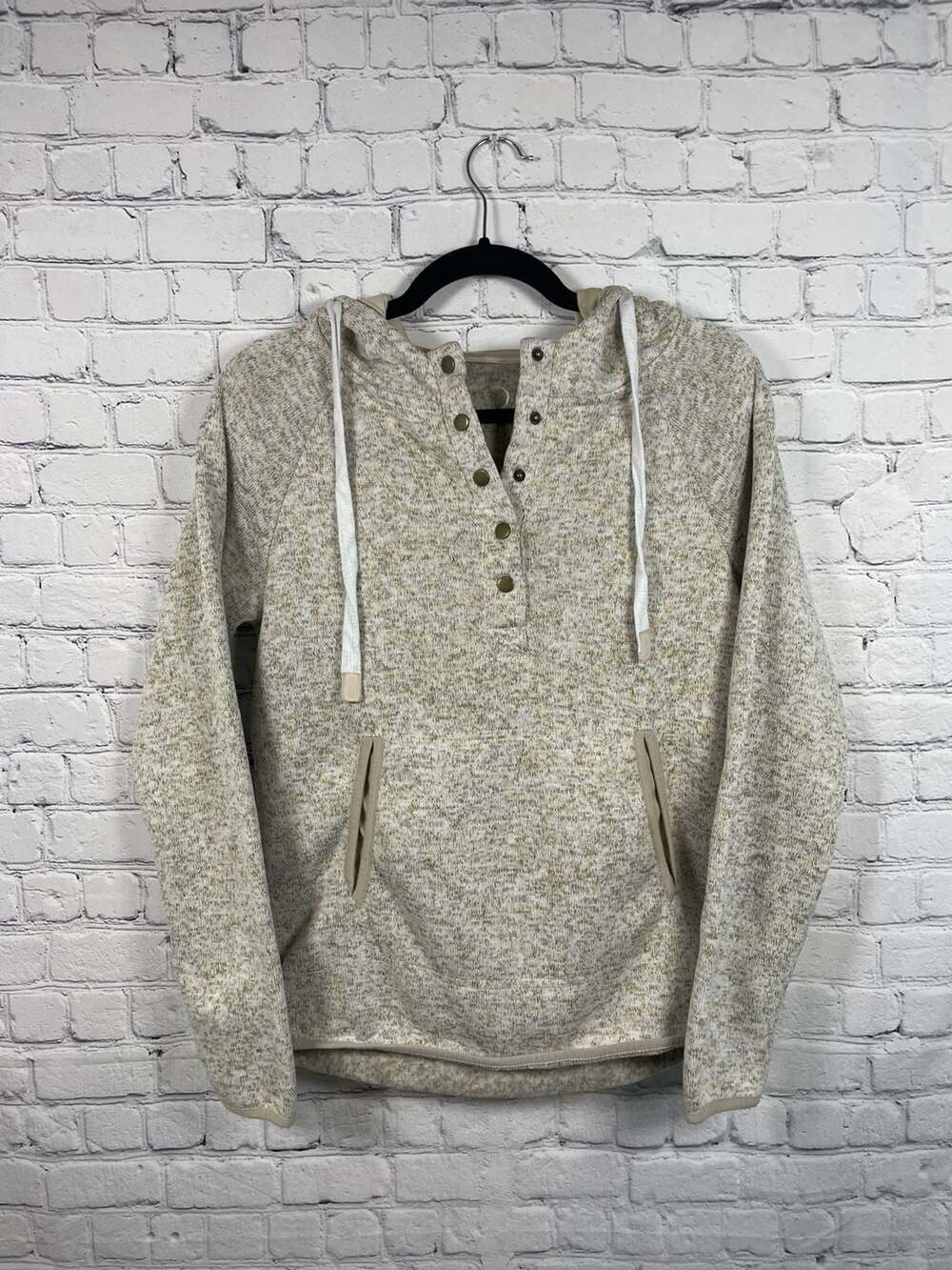 Zyia Active Oat Speckled Henley Hoodie Pullover